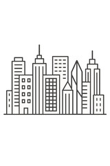 Fototapeta premium Minimalist black and white line art cityscape featuring modern skyscrapers and downtown buildings