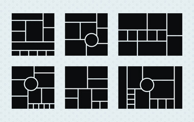 Mood board template. Photo collage grid. Moodboard banner. Mosaic pictures. Square and horizontal design of gallery mockup. Set of scrapbook frames. Photography album layout. Vector illustration