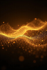 Fototapeta premium Abstract golden particle wave flowing gracefully against a dark background with soft bokeh effects and subtle depth