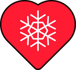 Red heart sticker with snowflake. New Year sticker or gift card in old style of 2000. Cartoon Y2K retro sticker on white background