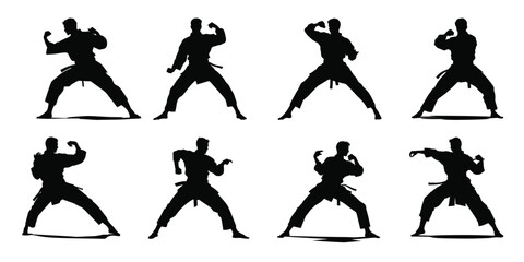 karate silhouette clipart set karate fighter silhouettes © Ioksb