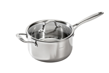 Stainless steel saucepan with glass lid for cooking