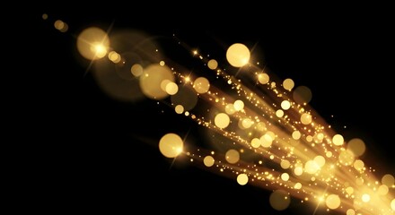 Golden light beam with scattered glitter particles, creating an elegant and radiant glow - Overlay, Transparent PNG