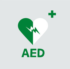AED, automated external defibrillator flat icon. Emergency defibrillator sign or icon. Heart symbol. Medical logo.