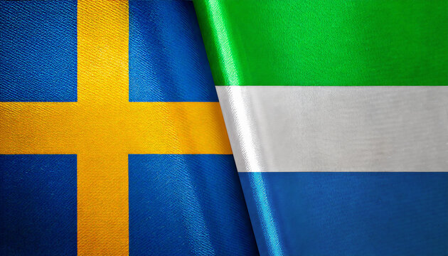 スウェーデンの国旗とシエラレオネの国旗(Sweden flag & Sierra Leone flag.)
