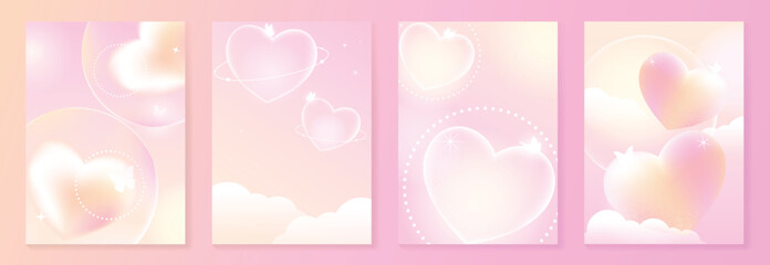 Fototapeta na wymiar Romantic pink heart vector background illustration with soft pastel glow, sparkles and dreamy clouds. Elegant lovely design for greeting cards, valentines, invitations and wallpaper.