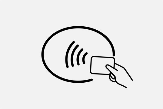 Hand holding transport card icon concept. Wireless, contactless or cashless payments, RFID NFC. Public transport ticket.