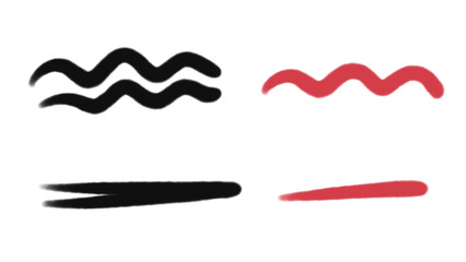 Hand drawn underline strokes in black and red on transparent background. Brush texture with subtle gradients. for adding emphasis, highlighting text, or creating decorative accents. PNG