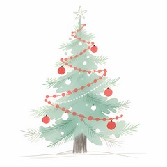 Minimalist Watercolor Sketch Christmas Tree Illustration.