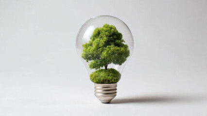 Green Energy Concept: Tree Inside Light Bulb