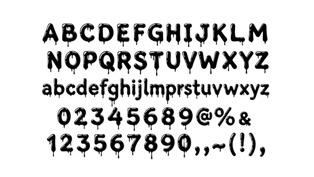 Black Drip Letters, Numbers, and Symbols - Unique Font Design