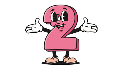 Cute Pink Number Two Character with Arms Outstretched, Vector Illustration