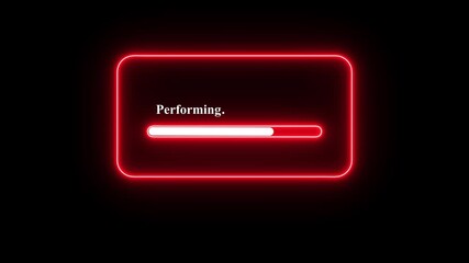 Performing loading animation on black background, neon progress bar UI screen, glowing system processing indicator, buffering and waiting interface for apps - Powered by Adobe