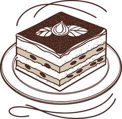Simple tiramisu cake outline icon displayed on a white backdrop