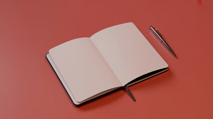 Open Blank Notebook with Silver Pen on Vibrant Red Background