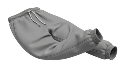 Gray sweatpants with white drawstring and cuffed ankles