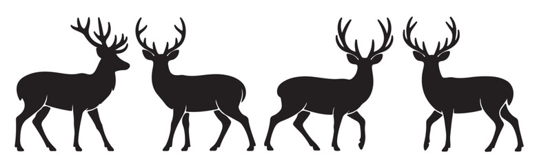 Obraz premium four black silhouette deer stag buck antler animal wildlife