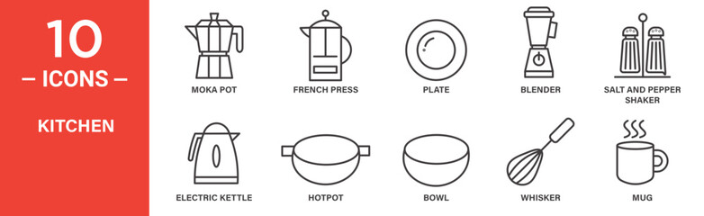 Kitchen icon set. Kitchen vector symbol in black filled and outlined style.