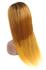 Fototapeta premium long straight black to brown to blode three tone ombre human hair weaves extensions lace weaves wigs