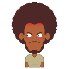 African American man angry face cartoon cute