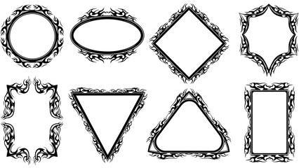 Collection of Tribal Flame Style Frames - Circular, Oval, Square, and Triangle Designs