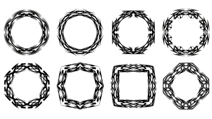 Set of 8 Black and White Tribal Ornamental Frames and Borders for Design