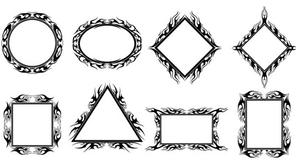 Set of Decorative Tribal Flame Style Frames and Borders for Design Elements