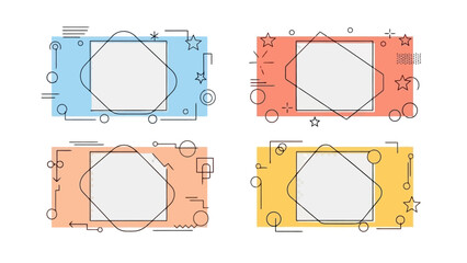 Set of Four Abstract Geometric Frames with Decorative Elements for Social Media