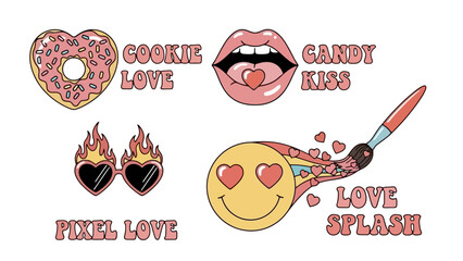 Retro Valentine's Day Vector Illustration Set: Love Symbols and Fun Graphics