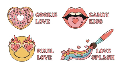 Retro Valentine's Day Vector Graphics with Fun Icons and Text, Celebrating Love