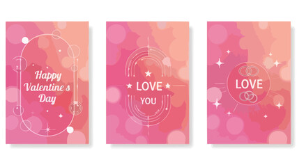 Set of Abstract Valentine's Day Cards with Bokeh and Geometric Elements