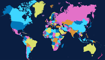 World map. Color modern vector map. Silhouette map