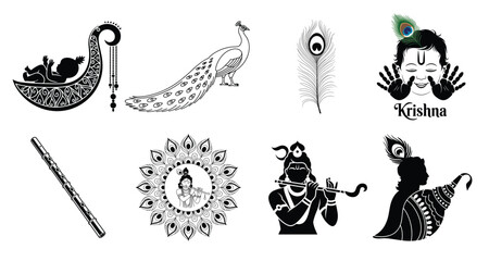  collection of hindu deity krishna silhouette icons © Nameer