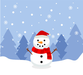 Christmas Snowman with hat and scarf, cartoon character. Winter season.