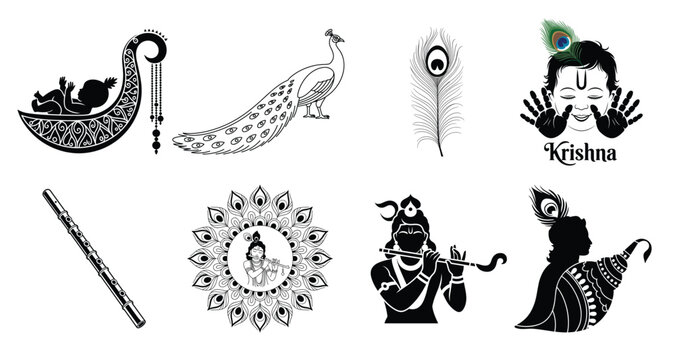  collection of hindu deity krishna silhouette icons