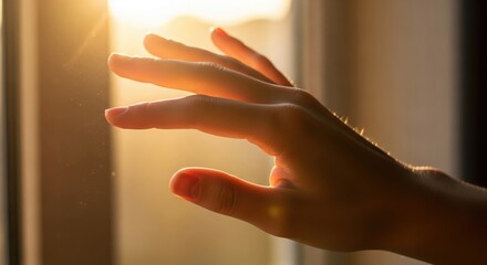 Female Hand Touching Sunbeam &mdash; Symbolizing Hope and Positivity