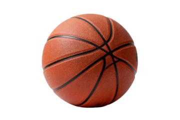 A brown basketball with black stripes for sports activities