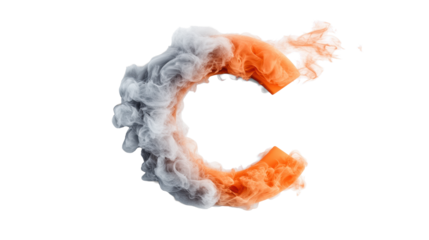 Letter C with Orange Smoke on Transparent Background
