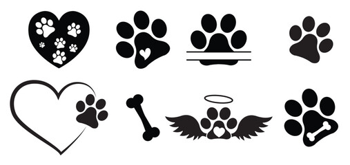 Fototapeta premium heart paw icon vector set dog paw illustration sign 