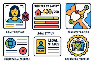 Fototapeta premium Infographic on humanitarian operations and shelter management