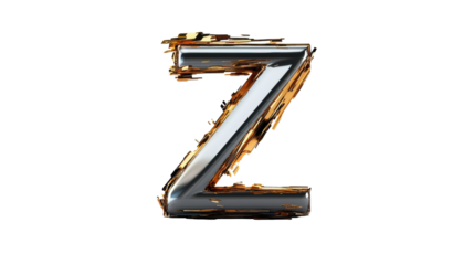 Metallic Letter Z with Golden Accents on Transparent Background