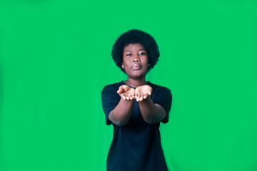 portrait of a woman holding out her hands with open palms.