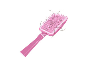 Hair loss, pink comb. Color vector illustration.