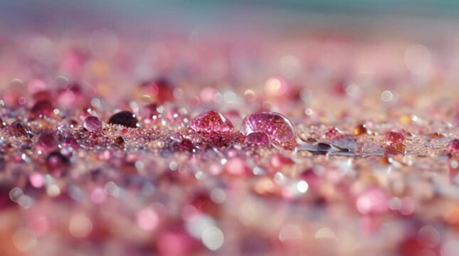Close-up of pink glitter with shallow depth of field on a blurred background