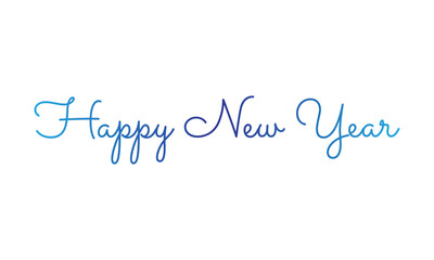 Happy New Year Text Word Sign with Gradient Beautiful Blue Color and Isolated on white Background