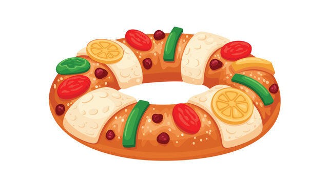 A traditional sweet bread wreath decorated with dried fruits and nuts isolated on white background for holiday celebrations and festive occasions