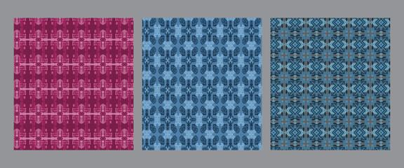 Vibrant Ethnic Geometric Seamless Patterns Collection in Pink and Blue Tones