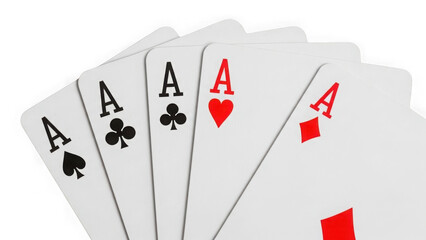 Lucky four aces gambling poker cards spread of winning hand for casino games and chance bet fortune