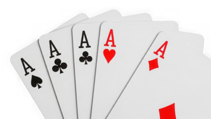 Lucky four aces gambling poker cards spread of winning hand for casino games and chance bet fortune