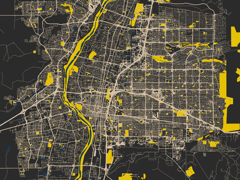 Minimalist map of Albuquerque, New Mexico, charcoal and cream map